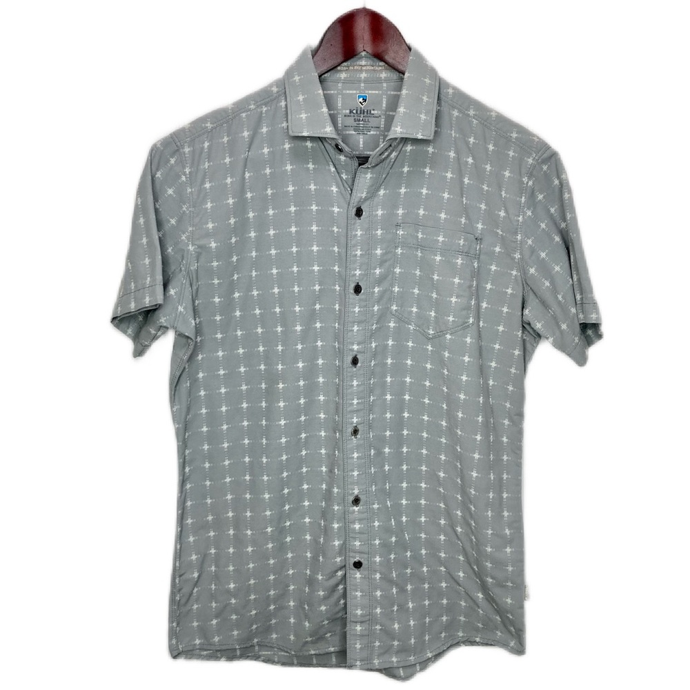 Kuhl Gray White Embroidery S/S Tapered Fit Button Down Mens Small  Casual Teen